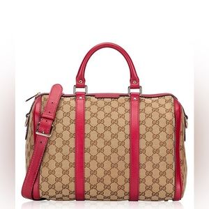 GG Canvas Vintage Web Medium Boston Bag Beige Red